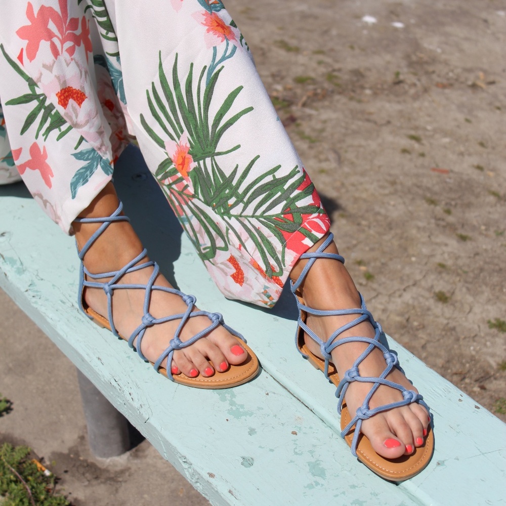 🚨ONSALE//The Ella Rose/ Light Blue Lace up Sandal - Picture 2 of 8